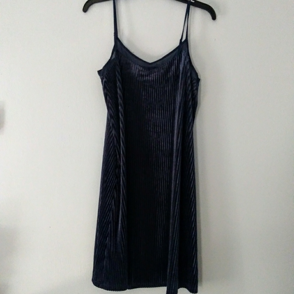 Blue Velvet Ribbed Dress
